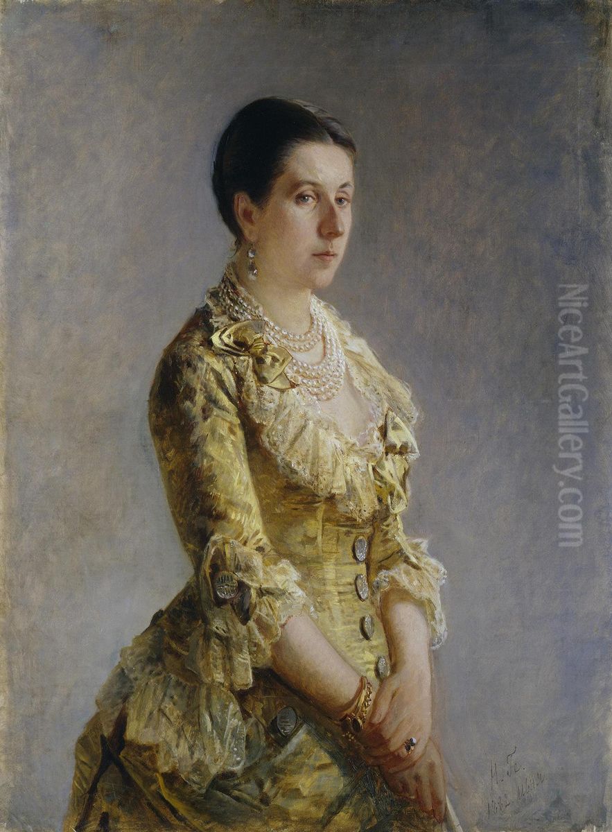 Portrait of Princess Olga Volkonskaya (nee Kleinmichel) Oil Painting by Nikolai Ge
