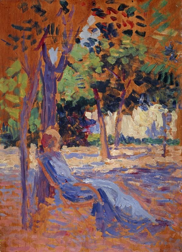 Lucie Cousturier in her Garden Oil Painting by Maximilien Luce