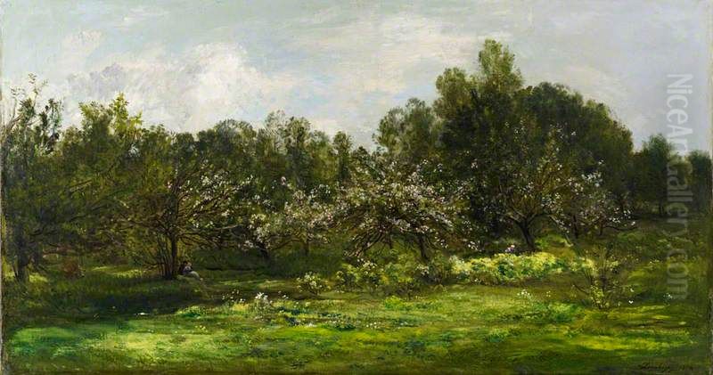 Orchard in Blossom (Les Pommiers en Fleur) Oil Painting by Charles-Francois Daubigny