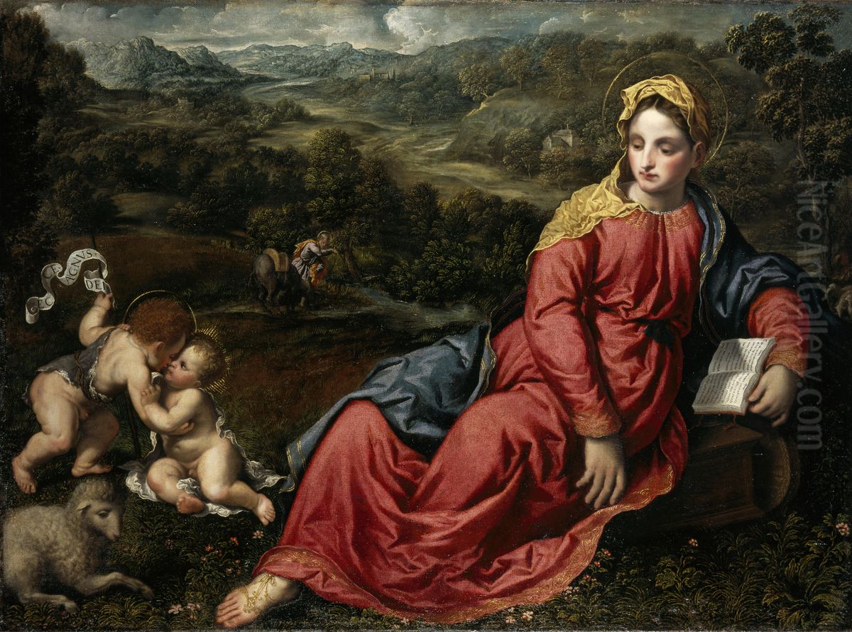 Riposo sulla via del ritorno dall'Egitto Oil Painting by Paris Bordone