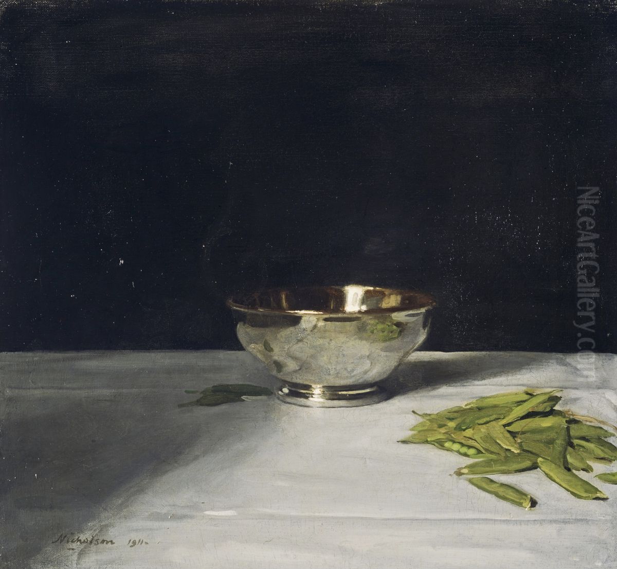 The Lustre Bowl with Green Peas Oil Painting by William Nicholson