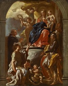 Madonna and Child Enthroned with Saint Peter Martyr and Two Warrior Saints
