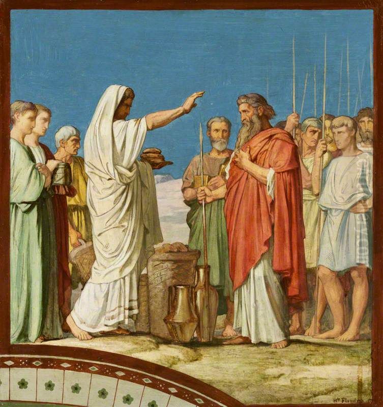 Modello for the Fresco in the left nave of Saint-Germain-des-Pres, Paris, 1859 (Melchizedek Blesses Abraham and Offers Bread and Wine) Oil Painting by Hippolyte Flandrin