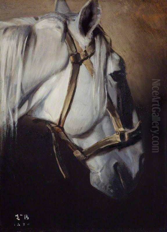 Tete du cheval blanc [Head of a white horse] Oil Painting by Leon Bonnat