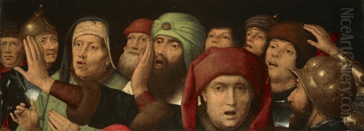 Soldats hebreus i romans fent escarnis a Jesus Oil Painting by (manner of) Memling, Hans