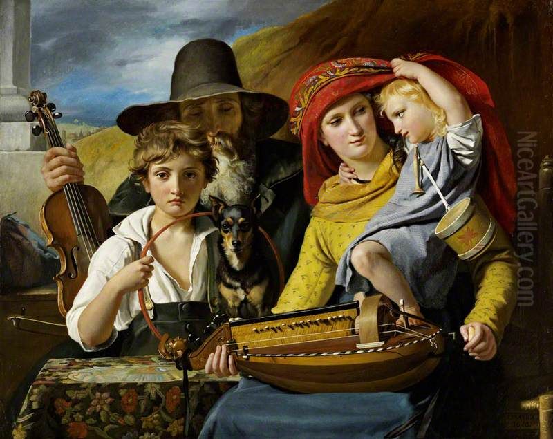 Les Musiciens ambulants [A Musician Family] Oil Painting by Francois-Joseph Navez