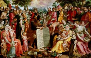 Moses Showing the Tablets of the Law to the Israelites, with Portraits of Members of the Panhuys Family, their Relatives and Friends Moses Showing the Tablets of the Law to the Israelites, with Portraits of Members of the Panhuys Family, their Relatives and Friends