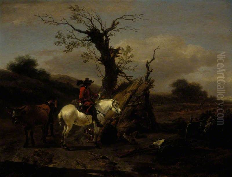Encampment with a Figure on a White Horse Oil Painting by Nicolaes Pieterszoon Berchem