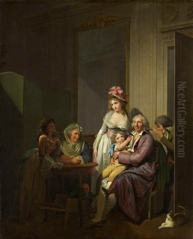 Family in an Interior Oil Painting by Louis-Leopold Boilly