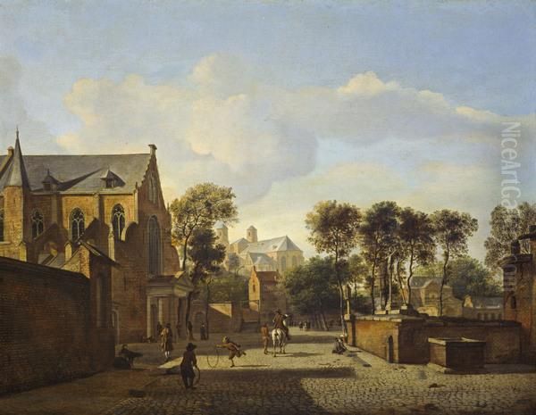 A View in Cologne with the Karthausekirche and St. Panthaleon Oil Painting by Jan Van Der Heyden