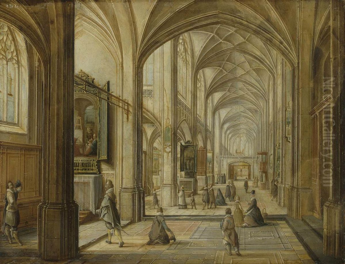 Interior of a Gothic Church Oil Painting by Hendrik van Steenwijk II