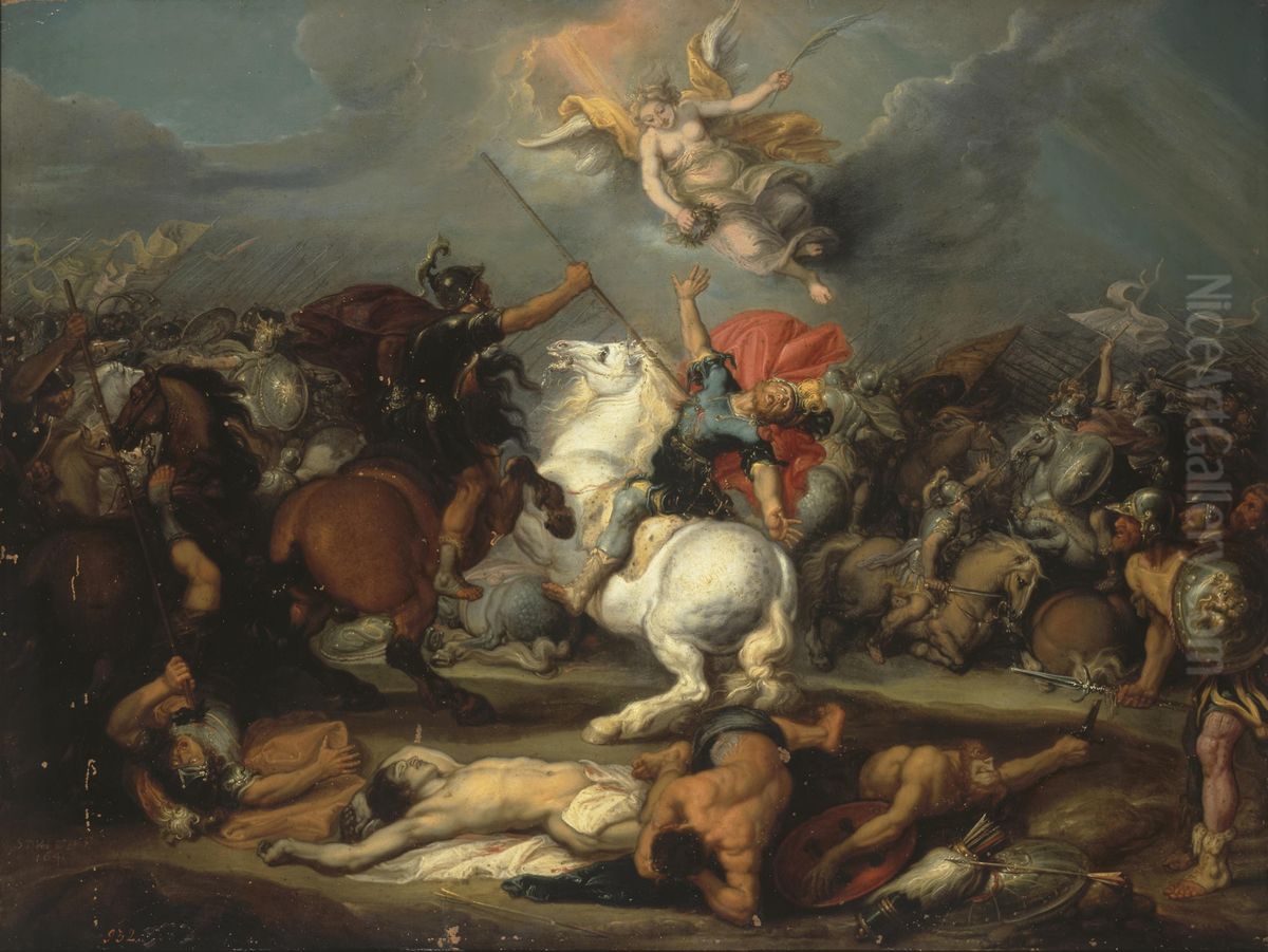 Death of Decius Mus Oil Painting by Simon de Vos