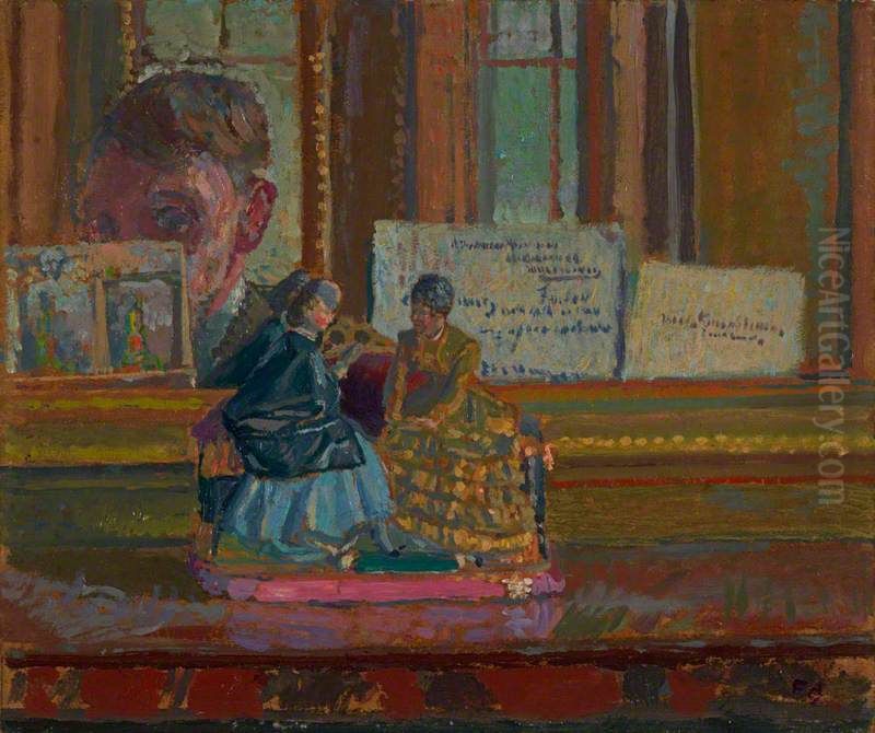 Conversation Piece and Self-Portrait Oil Painting by Spencer Gore