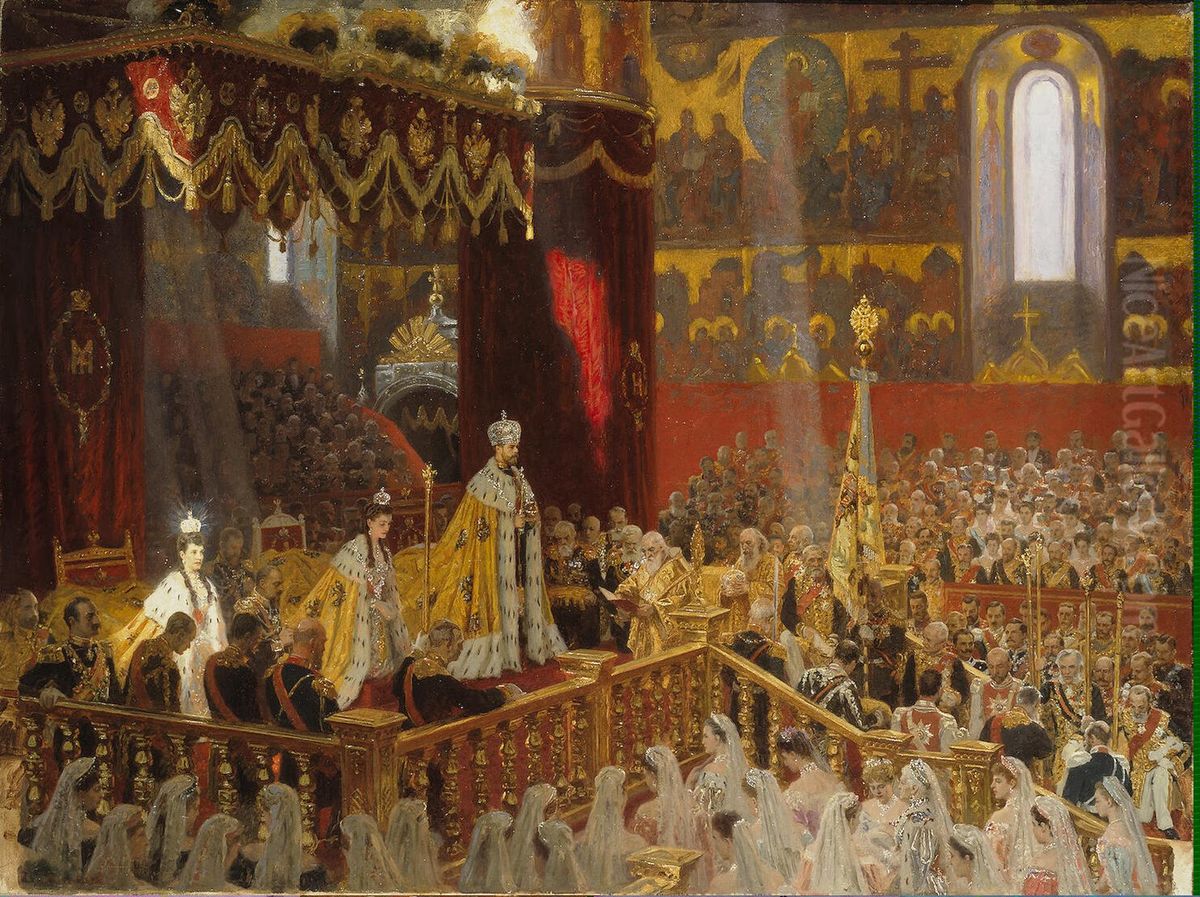 Kroning af kejser Nicholas 2. og kejserinde Alexandra Feodorovna Oil Painting by Laurits Tuxen