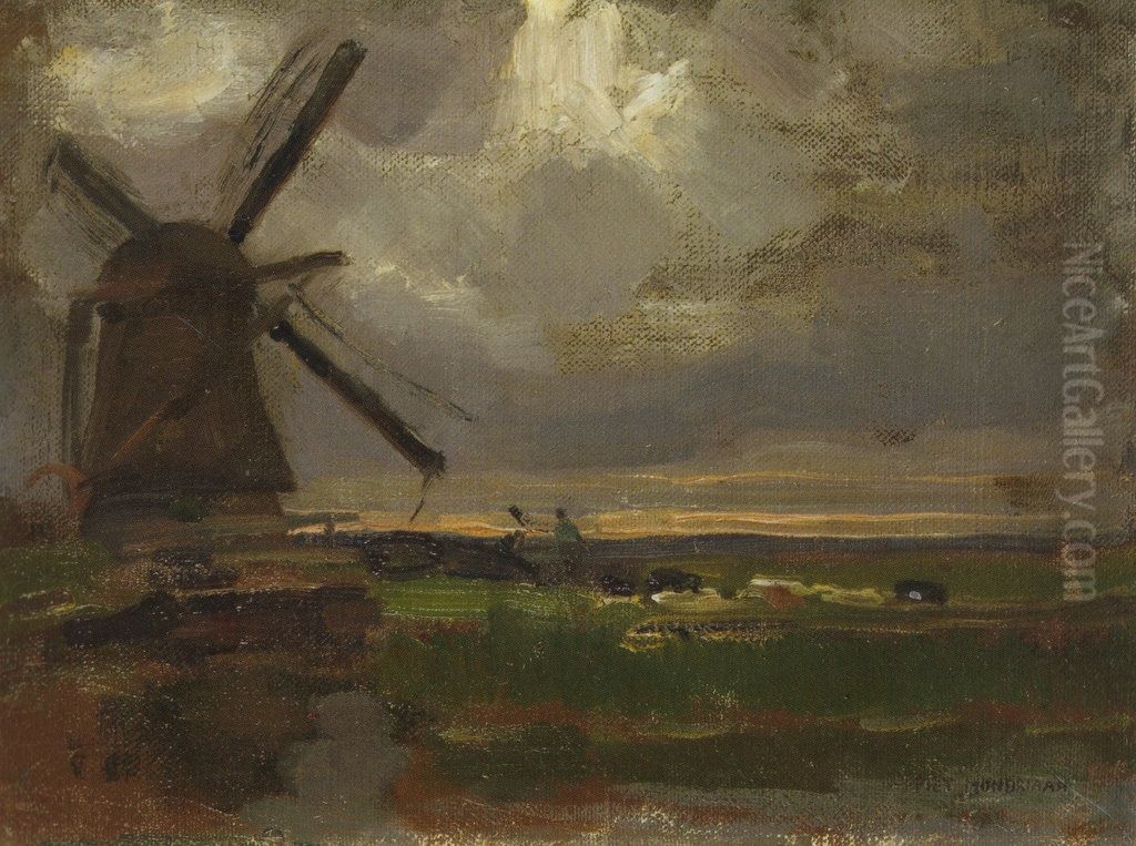 The Broekzijdse Molen on the Gein Oil Painting by Piet Mondrian