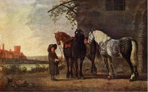 Horses with a Stable Boy in a Landscape