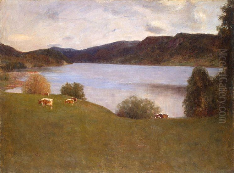 Landscape with a Lake Oil Painting by Erik Werenskiold