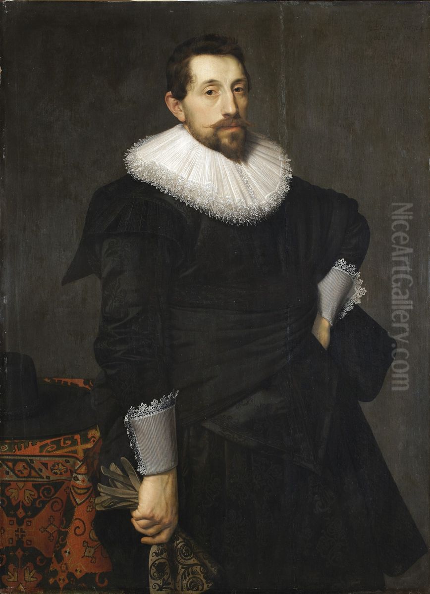 Portrait of a Man with Gloves Oil Painting by Nicolaes Eliaszoon Pickenoy