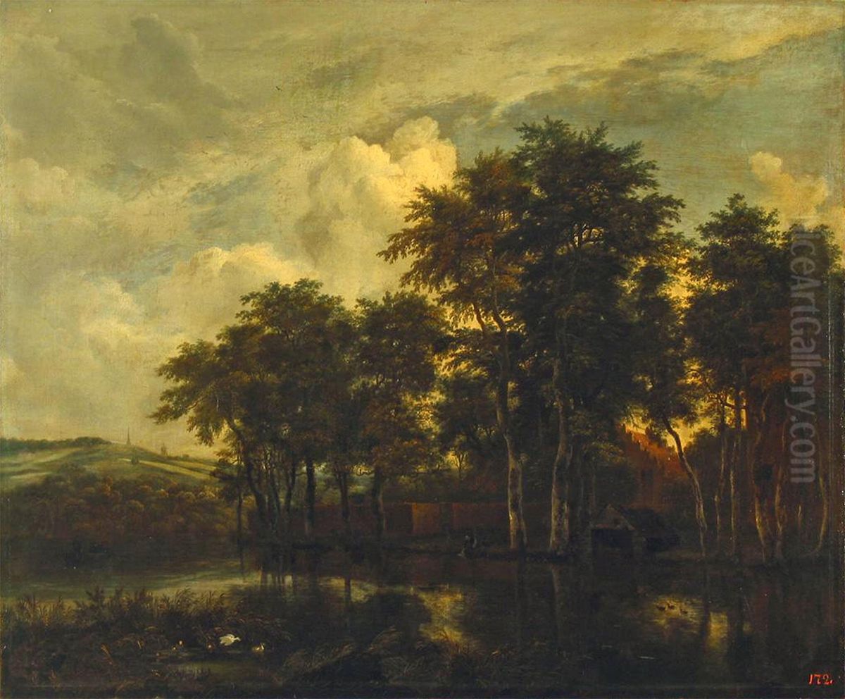 Farm Oil Painting by Jacob Van Ruisdael