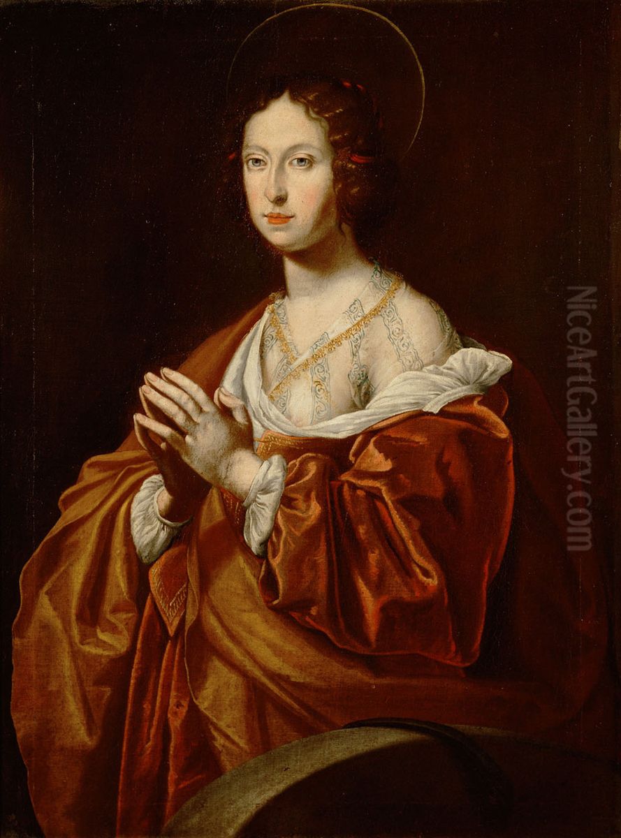 Claudia de' Medici (1604-1648), Erzherzogin, als Hl. Christine von Bolsena, Halbfigur Oil Painting by Lorenzo Lippi