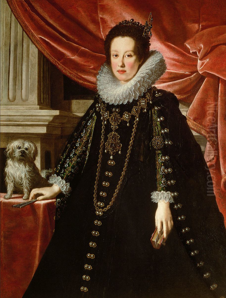 Portrait of Anna de' Medici (1616-1676), Archduchess with her Lapdog Oil Painting by Justus Sustermans