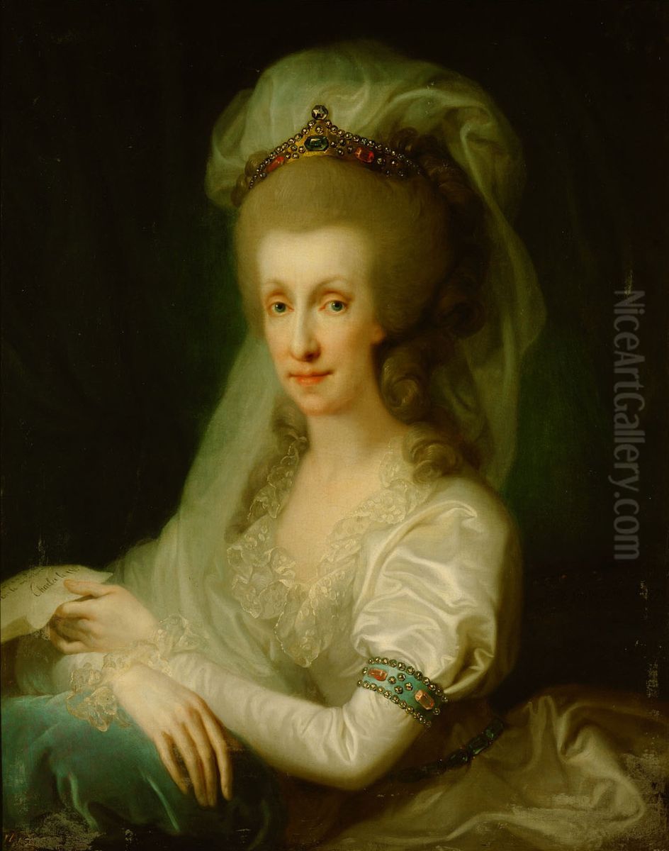 Kaiserin Maria Ludovica (1747-1792), an einem Tisch sitzend, Halbfigur Oil Painting by Josef Grassi
