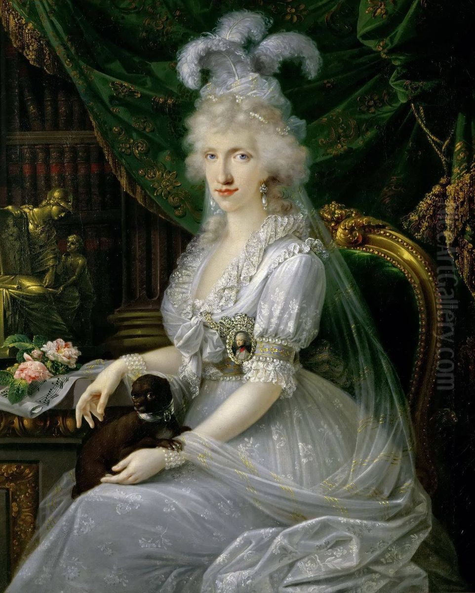 Marie Luise (Ludovica) von Neapel-Sizilien (1773-1802), Gemahlin von Ferdinand III. von Toskana, an einem Tisch sitzend, Kniestuck Oil Painting by Joseph Dorffmeister