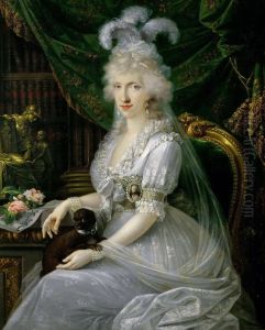 Marie Luise (Ludovica) von Neapel-Sizilien (1773-1802), Gemahlin von Ferdinand III. von Toskana, an einem Tisch sitzend, Kniestuck