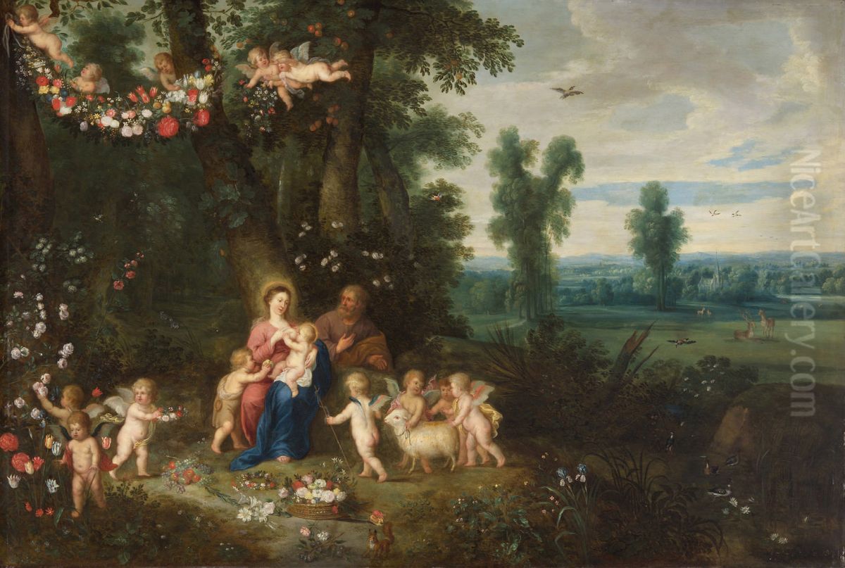 Madonna and Child, St John the Baptist and Angels Oil Painting by Pieter Van Avont