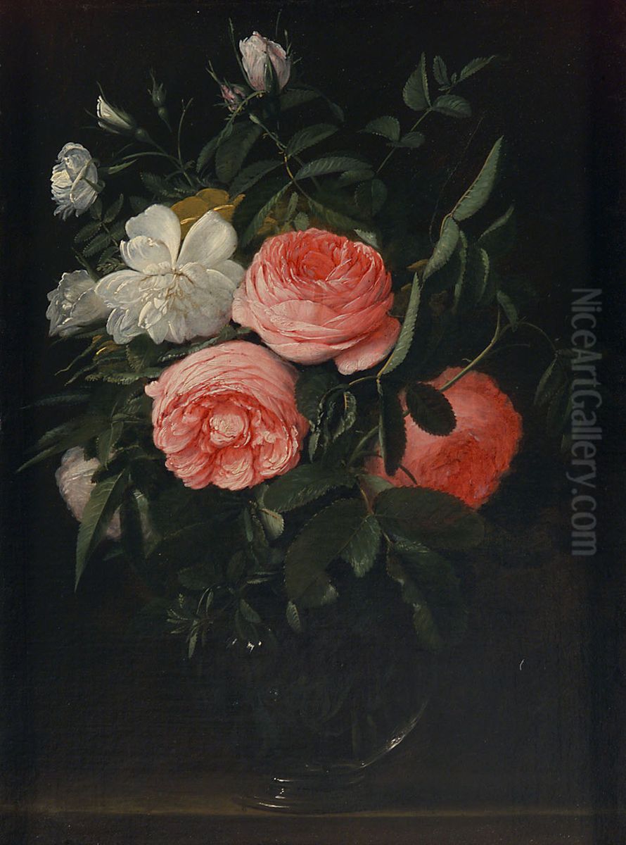 Glass with Roses Oil Painting by Jan Anton van der Baren