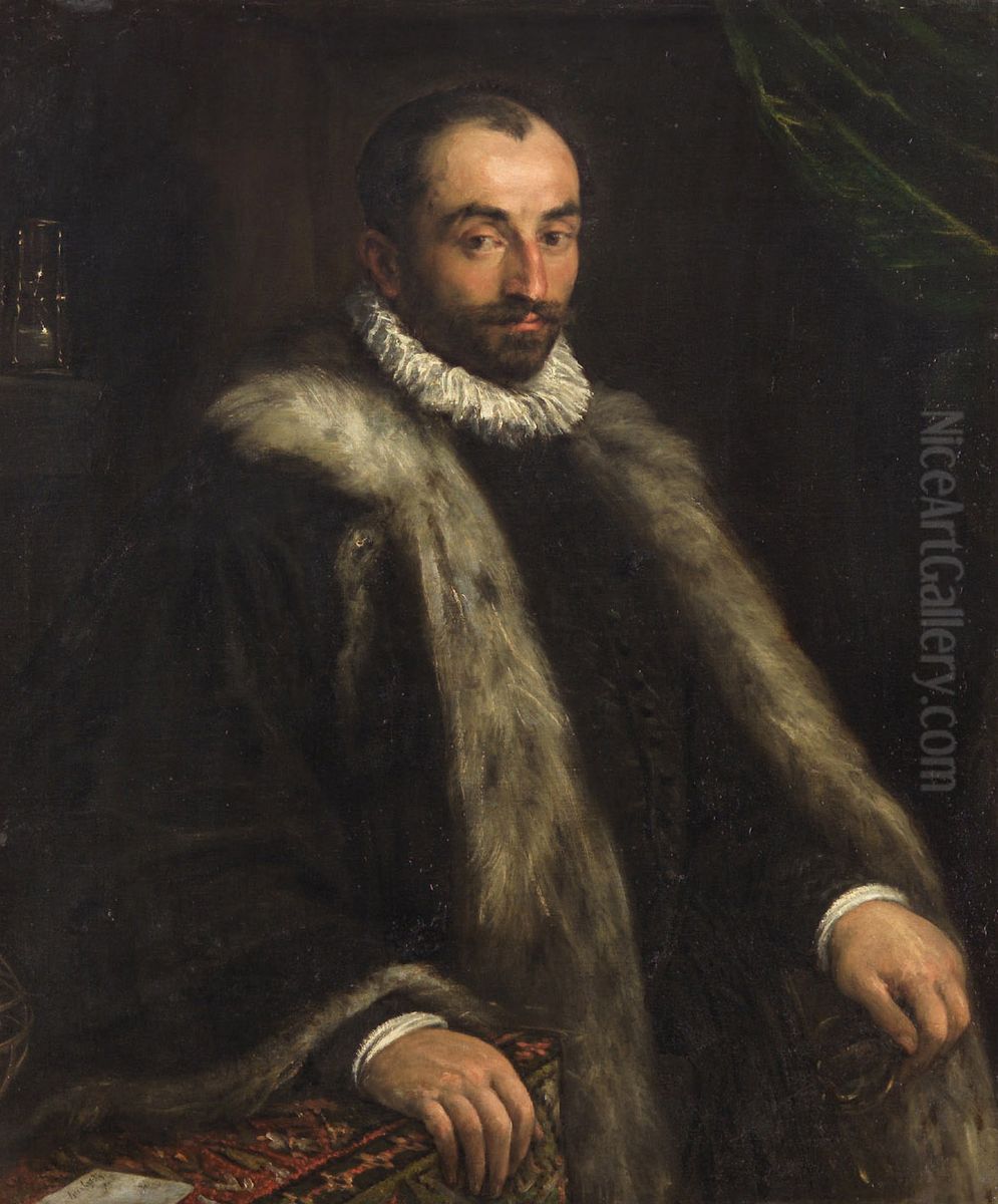 Portrait of man with sun clock and astrolabium Oil Painting by Francesco Bassano the Younger