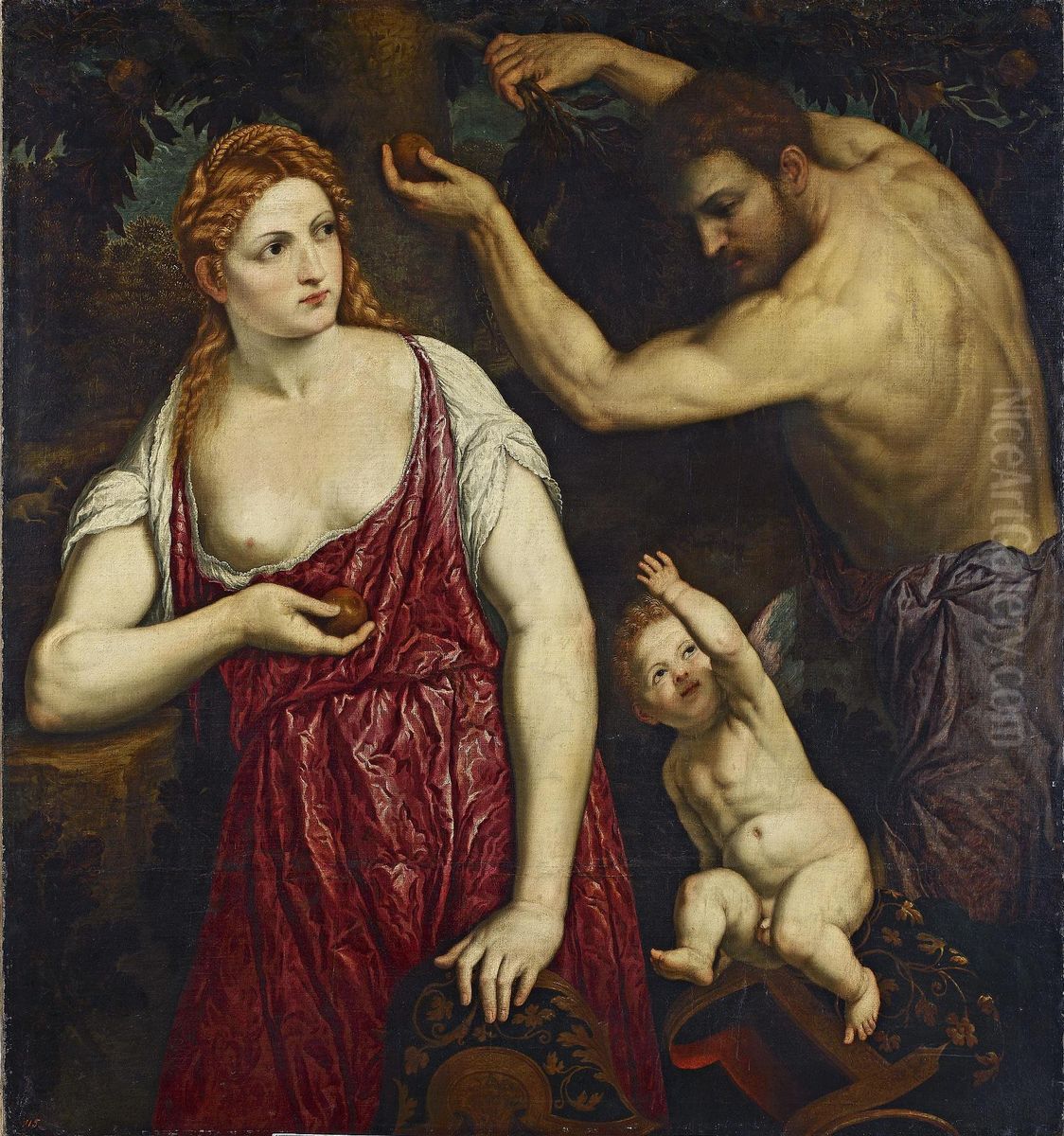 Mars, Venus and Cupid Oil Painting by Paris Bordone