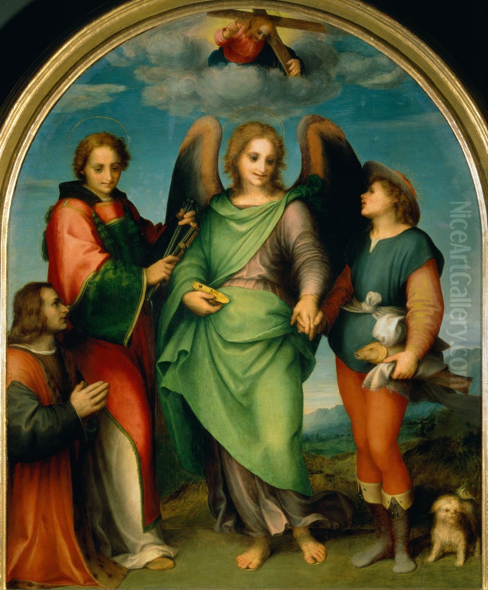 Erzengel Raphael mit Tobias, Hl. Laurentius und dem Stifter Leonardo di Lorenzo Morelli Oil Painting by Andrea Del Sarto