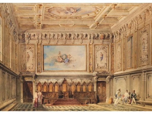Inneres Eines Grossen Ratssaals Im Stil Der Neorenaissance Oil Painting by Emilio Cavenaghi