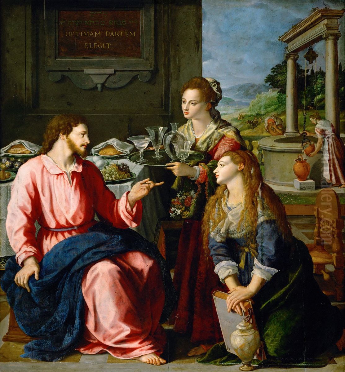 Christ at the house of Martha and Mary Oil Painting by Alessandro Allori