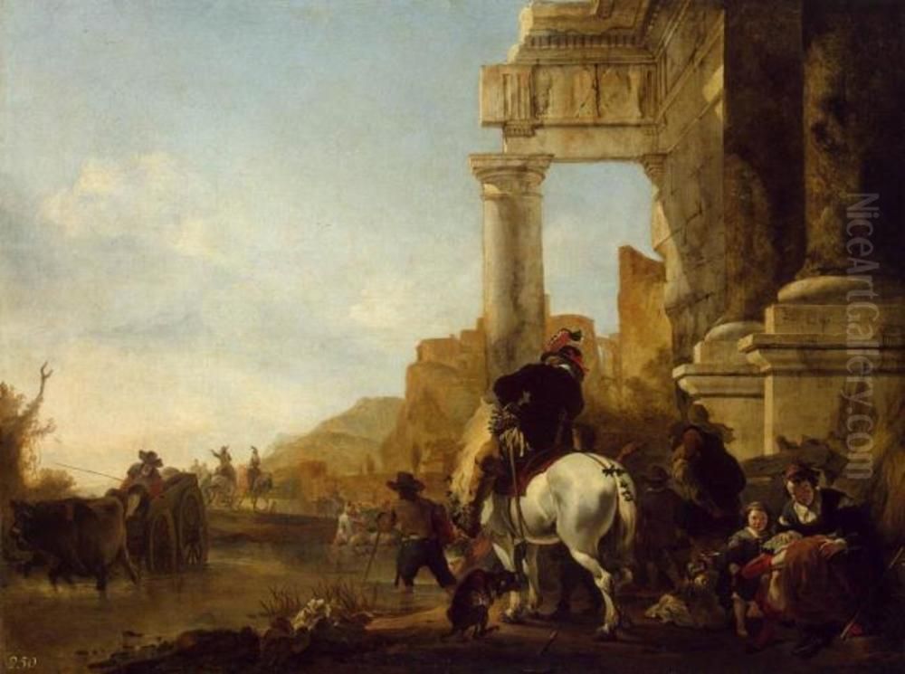 River Crossing Oil Painting by Jan Baptist Weenix