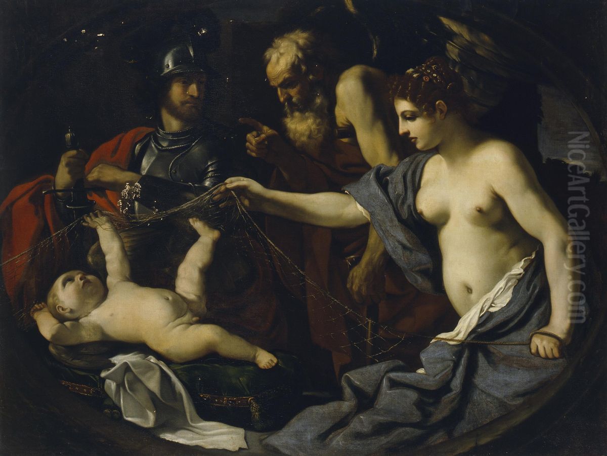 Chronos, Mars, Cupid and Venus (copy) Oil Painting by Giovanni Francesco Barbieri