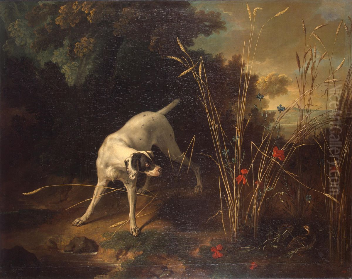 Chien pointant une perdrix Oil Painting by Jean-Baptiste Oudry