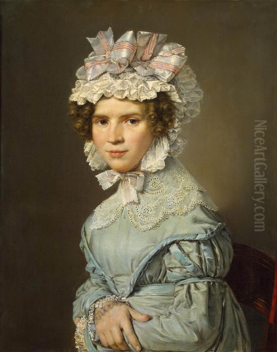 Portrait of a Lady in Blue Dress Oil Painting by Christian Albrecht Jensen