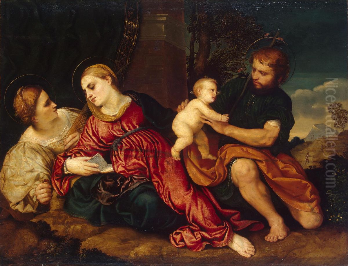 Holy Family with St Catherine Oil Painting by Paris Bordone Holy Family with St Catherine Oil Painting by Paris Bordone