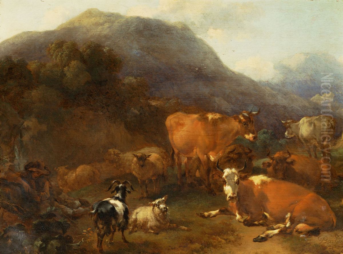 Landscape with cattle and shepherds Oil Painting by Nicolaes Pieterszoon Berchem