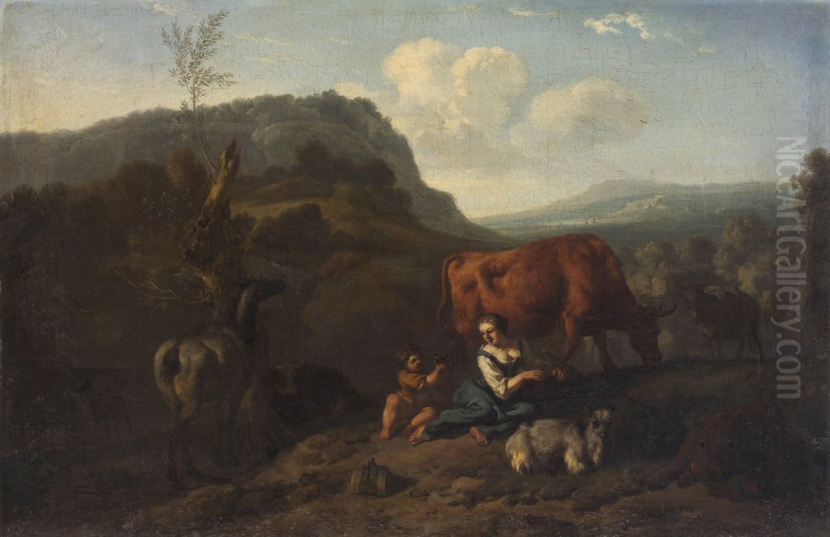 Landschaft mit Hirten und Herde Oil Painting by Dirck van der Bergen