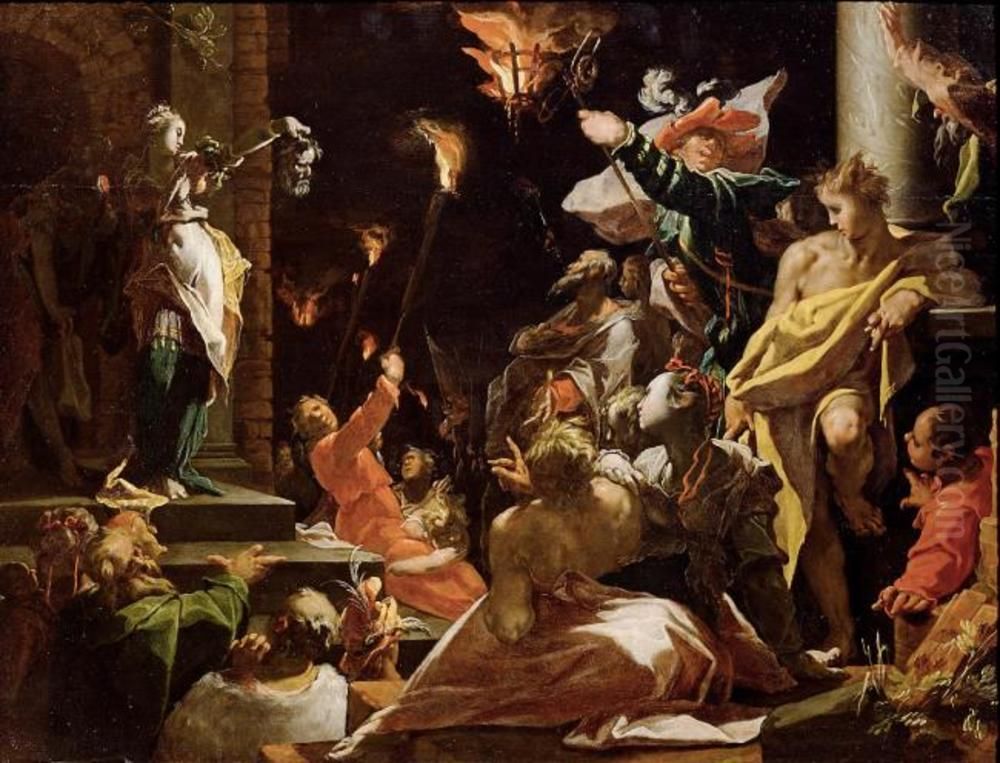 Judith shows Holofernes's head to the people (Judith 19) Oil Painting by Abraham Bloemaert