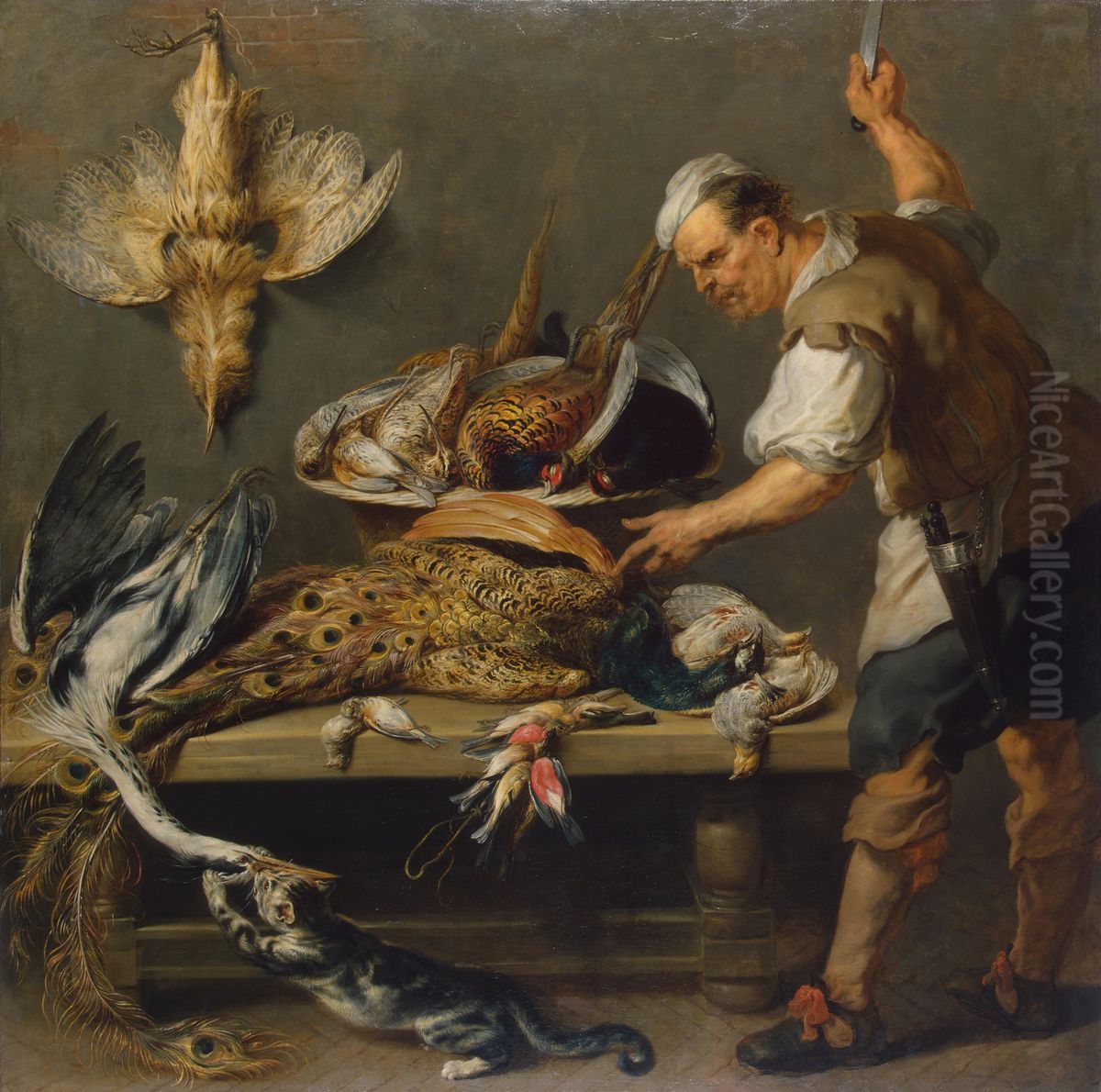 Cook at a Kitchen Table with Dead Game Oil Painting by Frans Snyders