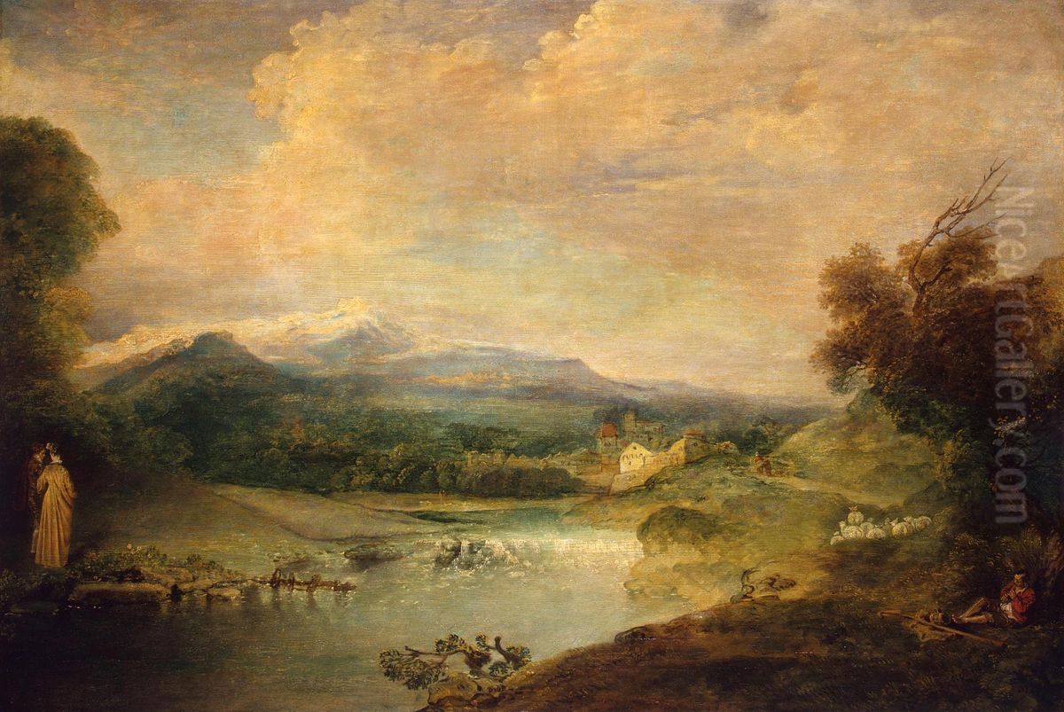 Landscape with a Waterfall Oil Painting by Jean-Antoine Watteau
