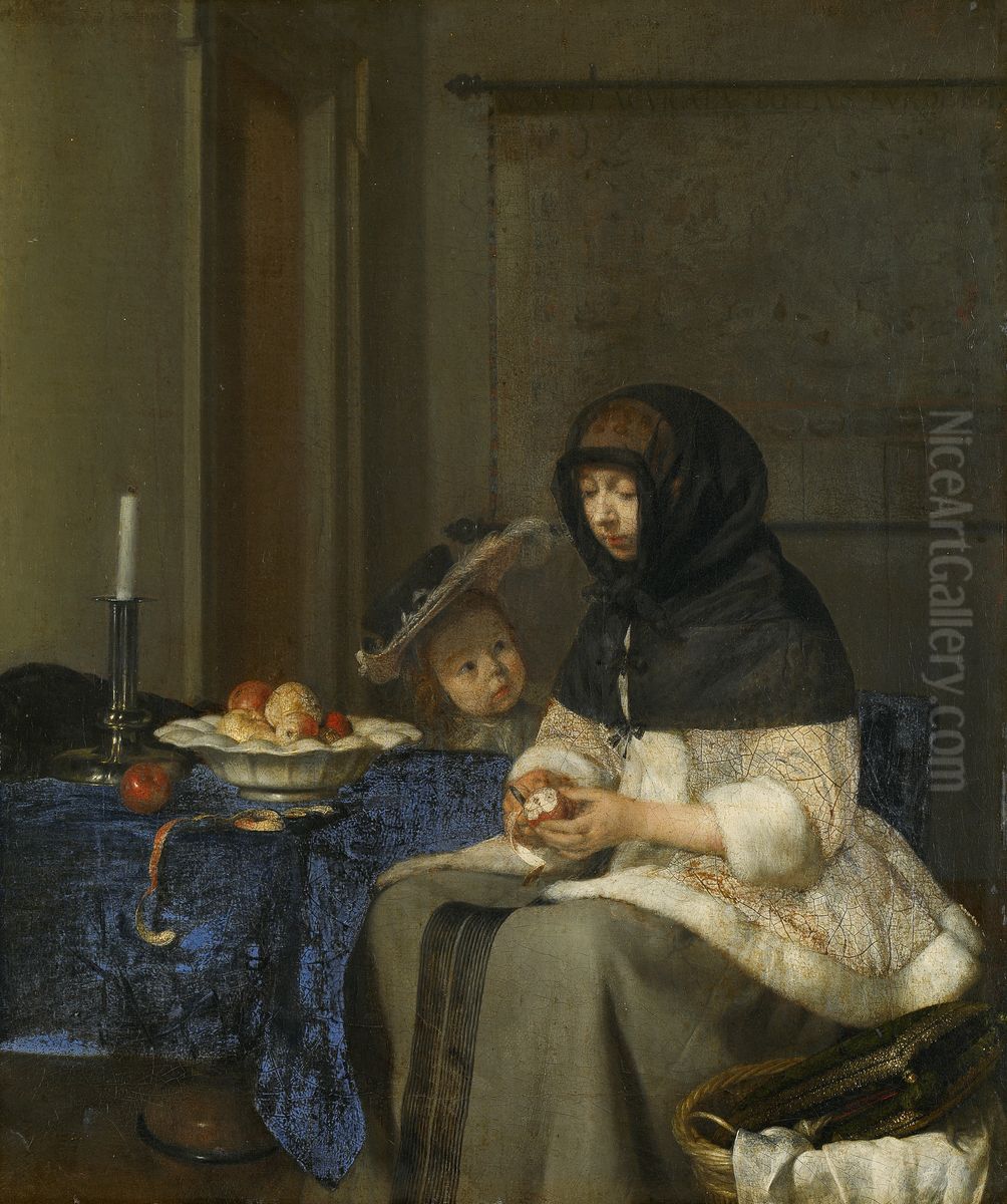 The Apple Peeler Oil Painting by Gerard Ter Borch