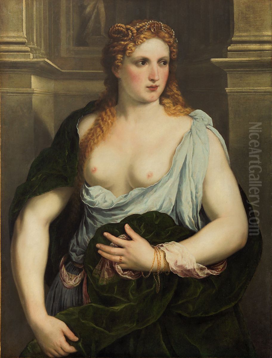 Bildnis einer Frau im grunen Mantel Oil Painting by Paris Bordone