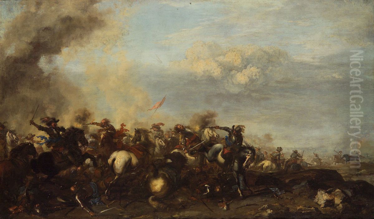 Reitertreffen Oil Painting by Jacques Courtois Reitertreffen Oil Painting by Jacques Courtois