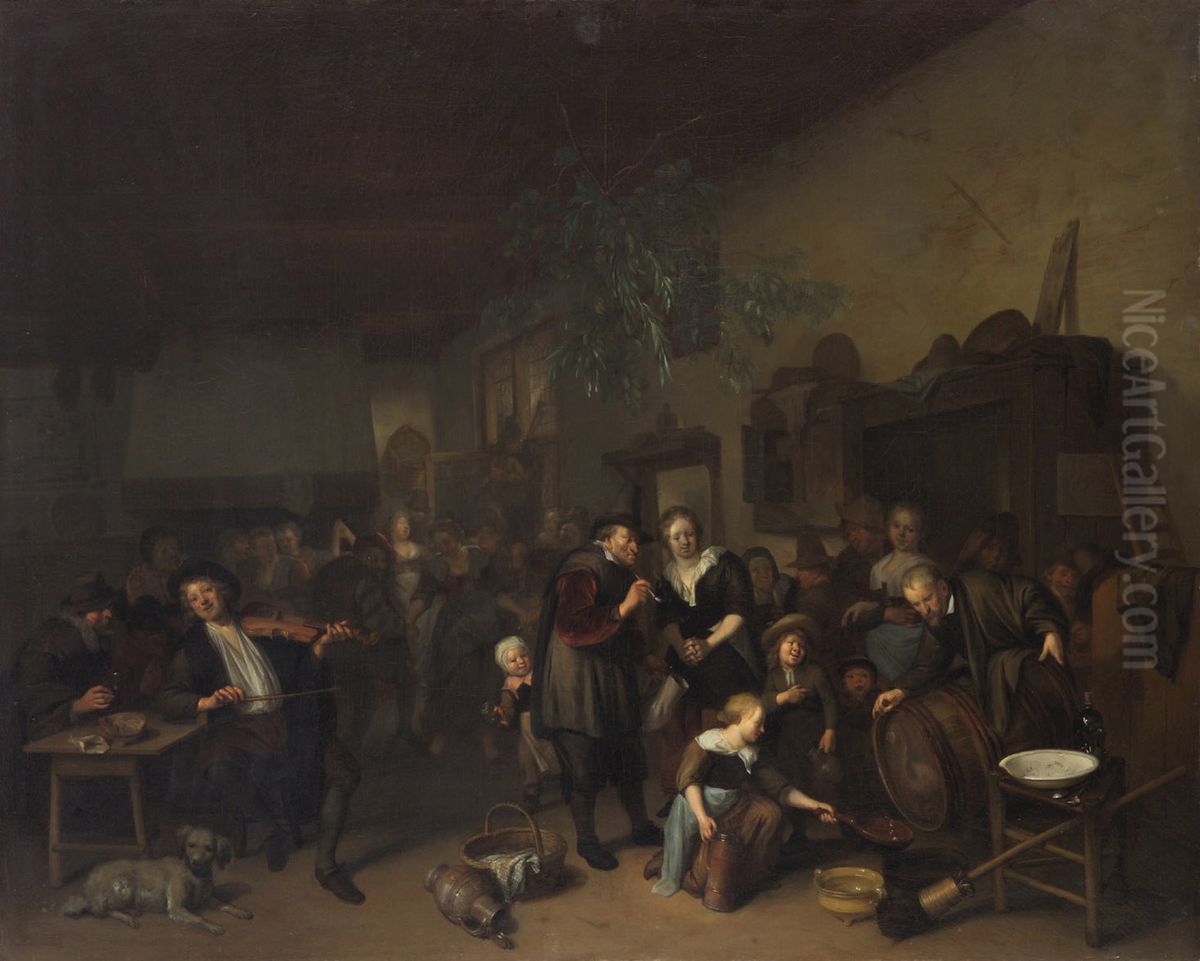Wirtshausszene mit tanzenden Bauern Oil Painting by Richard Brakenburgh