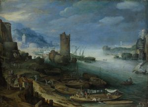 Flusslandschaft mit Turmruine Flusslandschaft mit Turmruine
